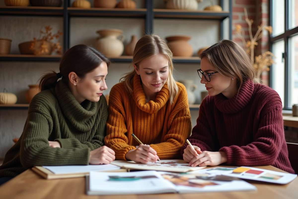 Groupe de professionnels créatifs en studio automnal