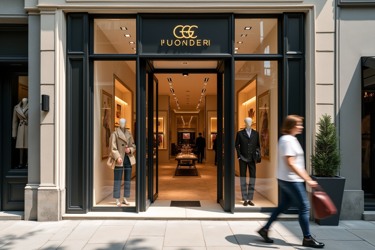 Vitrine d'une boutique de luxe moderne en plein jour