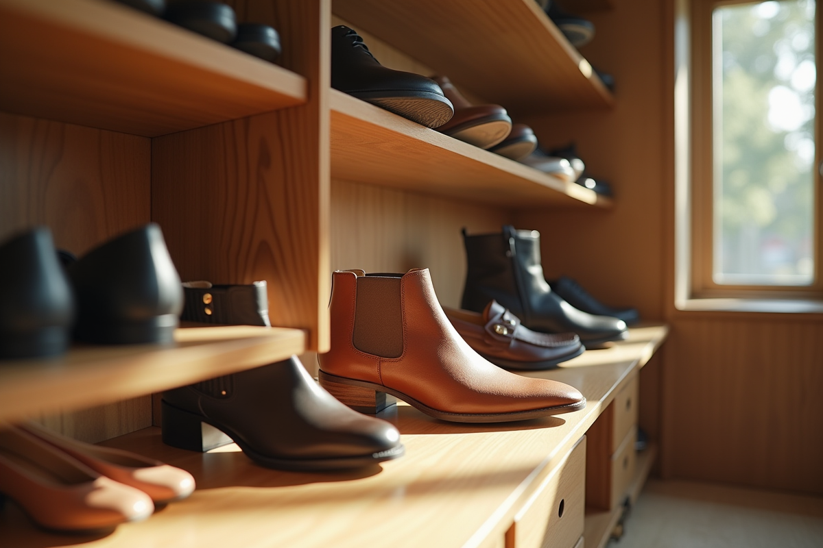 Collection de chaussures élégantes dans un dressing lumineux