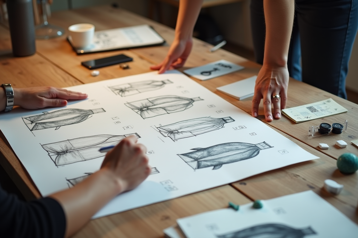 Créateur de mode présentant un moodboard de collection capsule