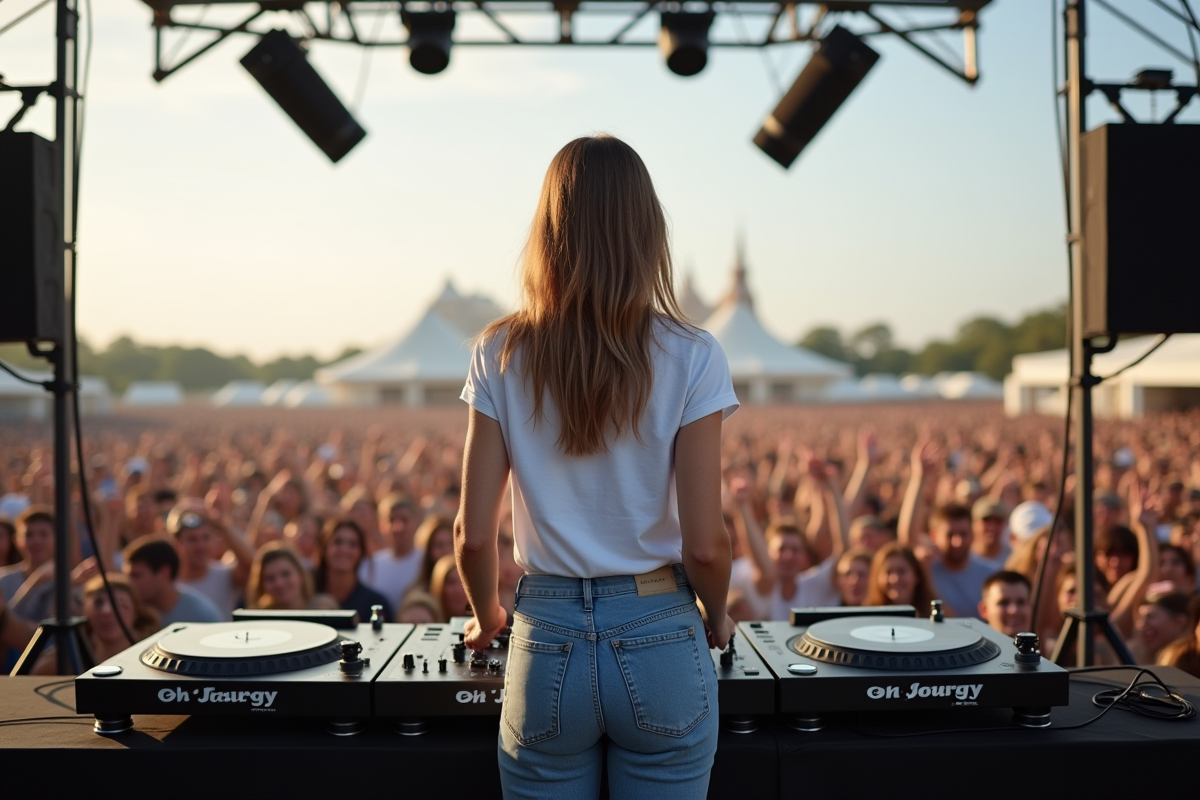 DJ femme en plein air lors d un festival avec foule