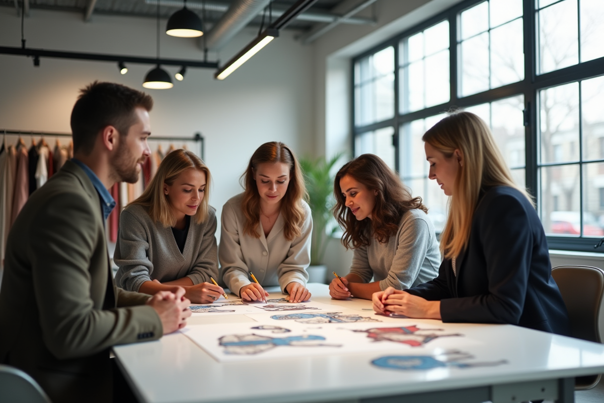 Groupe de professionnels de la mode dans un studio lumineux