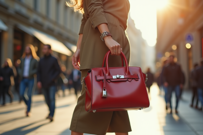 Femme élégante dans la ville avec sac antivol moderne