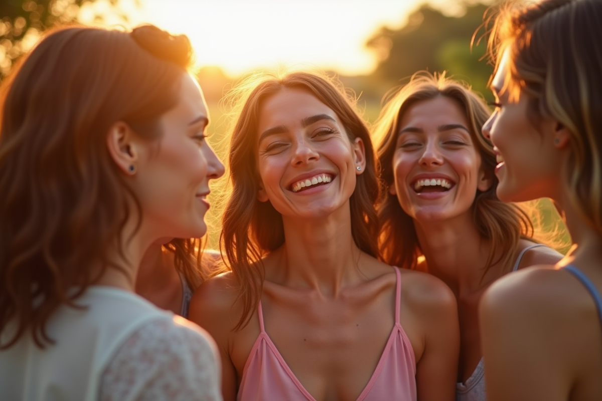Groupe de femmes partageant des conseils beauté en plein air