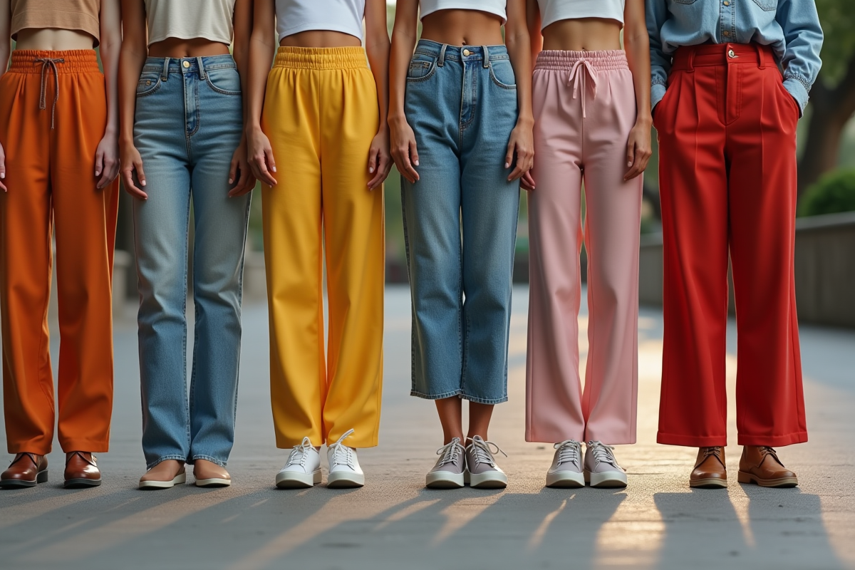 Groupe de personnes diverses portant des pantalons tendance 2025