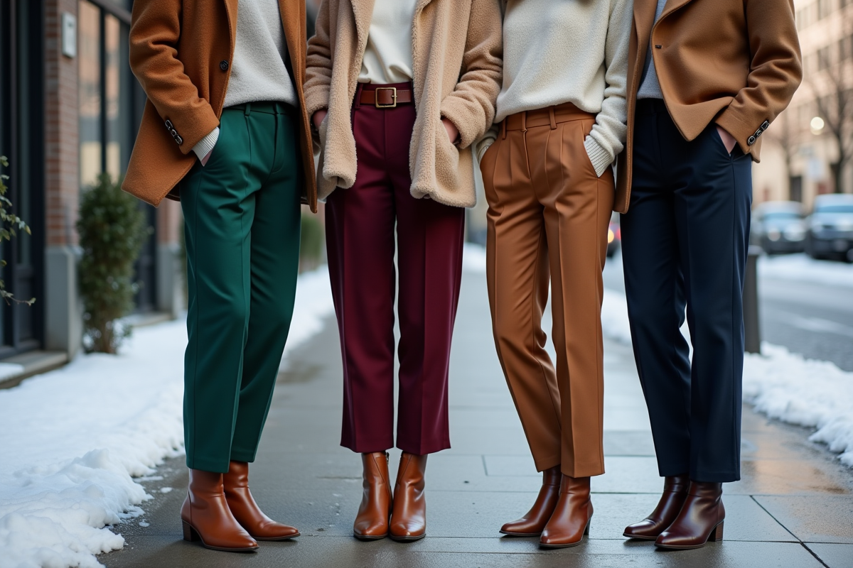 Groupe de personnes à la mode en hiver en ville