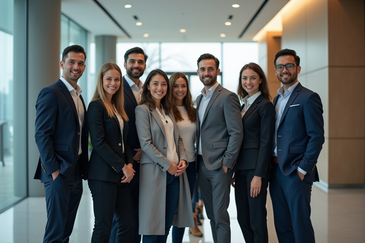 Groupe de professionnels dans un bureau lumineux et moderne