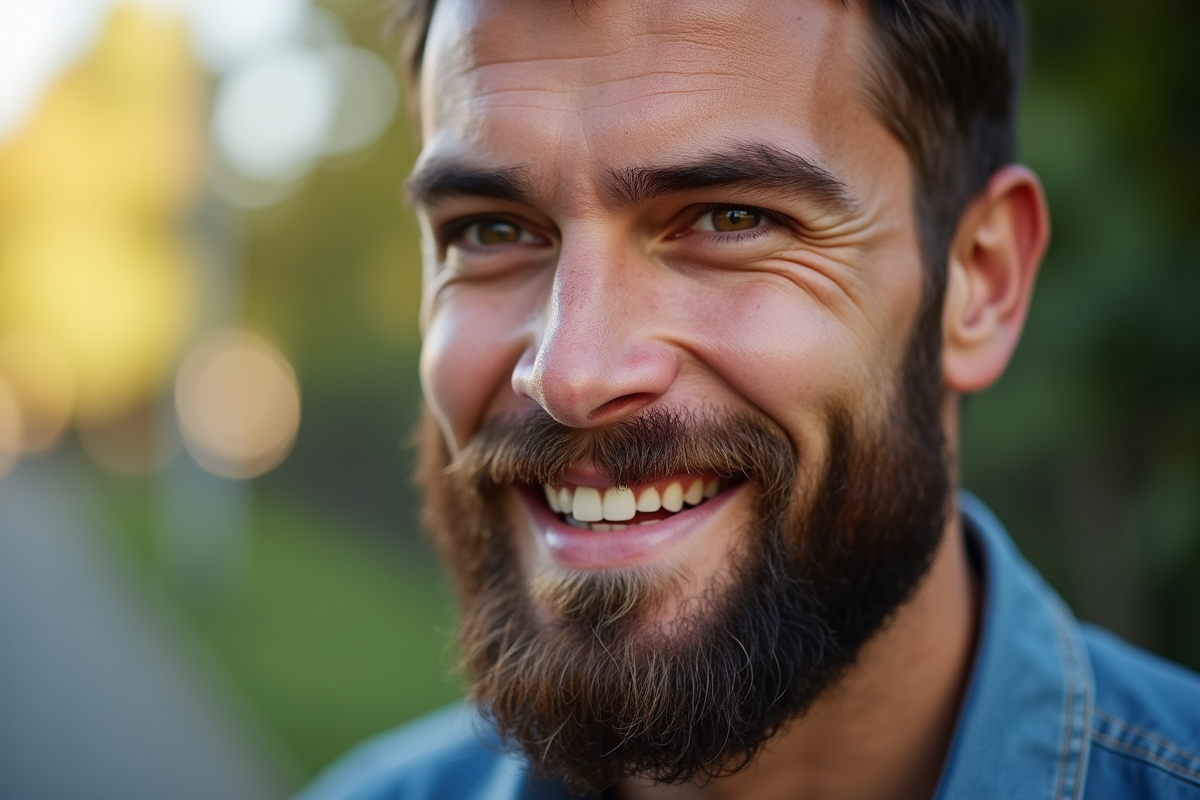 Portrait d'un homme barbu confiant en lumière naturelle