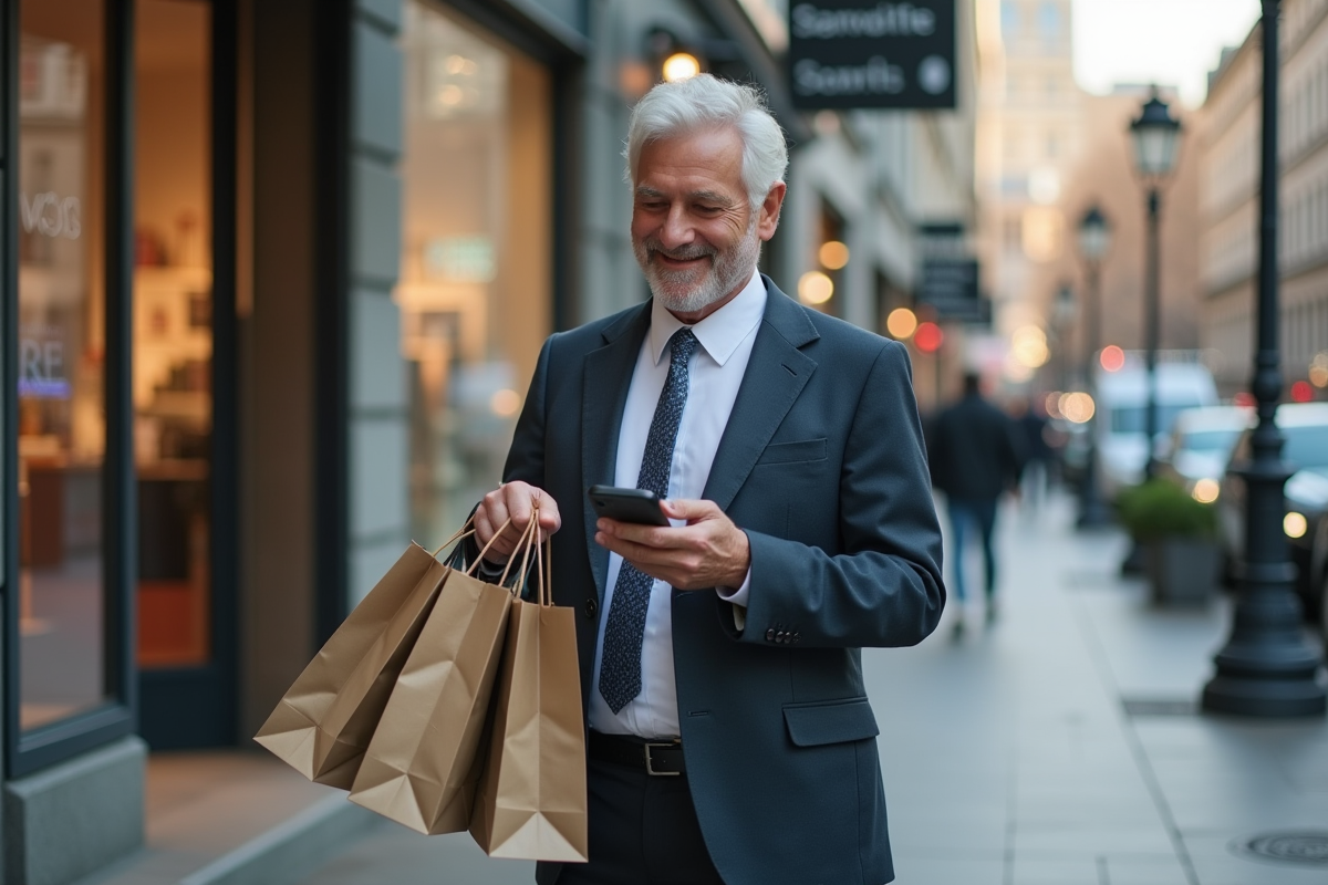 Homme d affaires avec sacs de shopping dans la rue