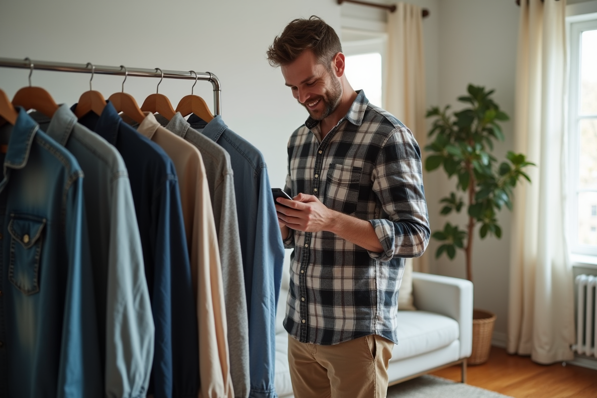 Homme regardant des chemises d