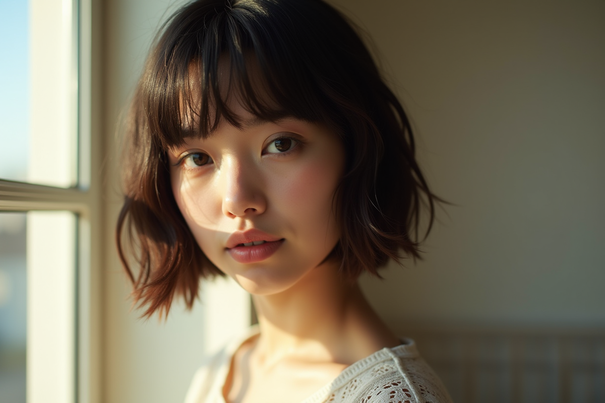 Jeune femme avec coupe bob tendance visage naturel