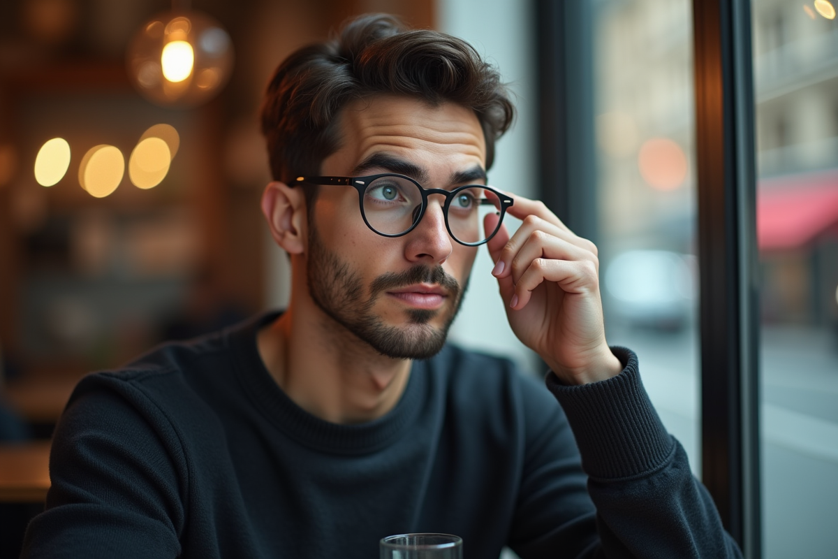 Jeune homme regardant par la fenêtre d