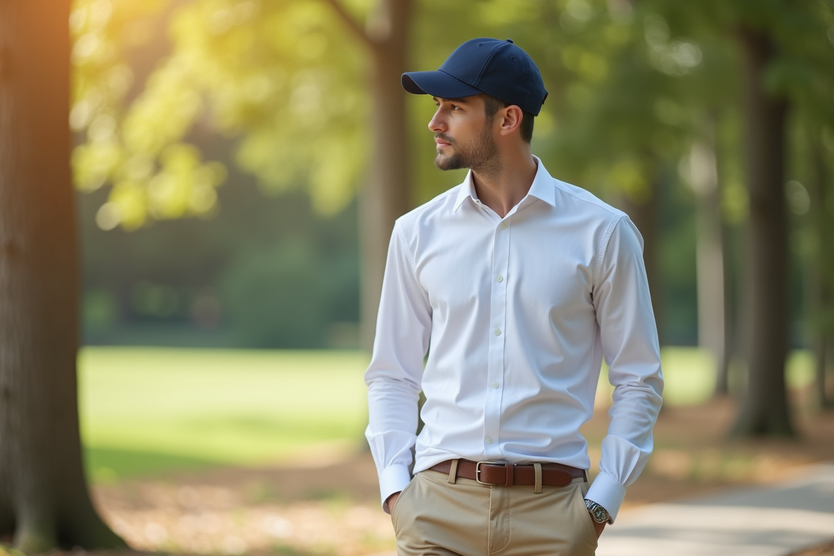 Jeune homme élégant en extérieur avec chemise blanche