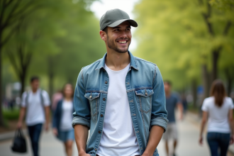 Jeune homme décontracté dans un parc urbain avec casquette