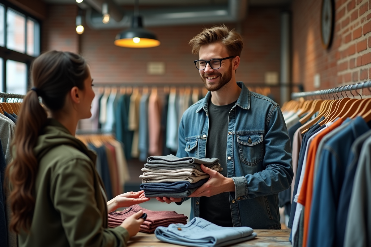 Jeune homme achetant des vêtements dans une boutique vintage
