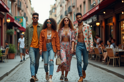 Groupe de jeunes adultes en mode urbaine dynamique