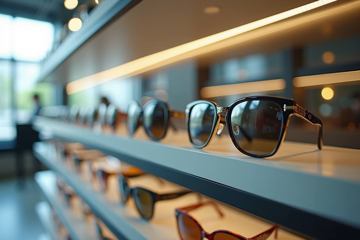 Lunettes de designer colorées et classiques en boutique lumineuse