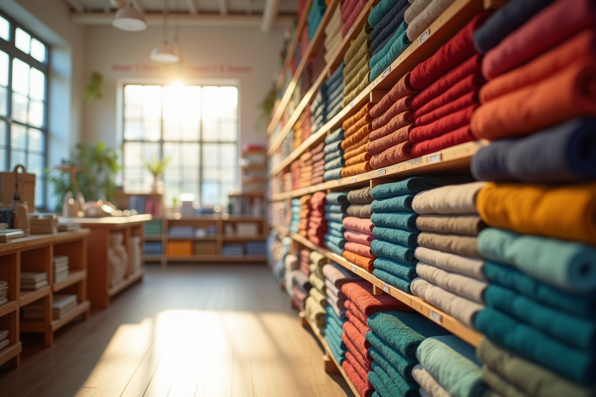 Intérieur lumineux d un magasin de tissus bien organisé