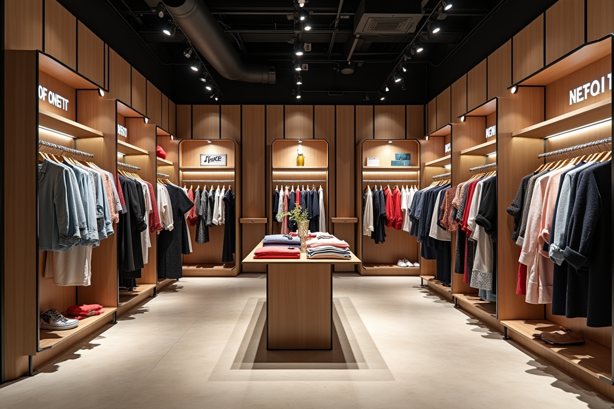 Showroom de mode élégant avec différentes sections de vêtements
